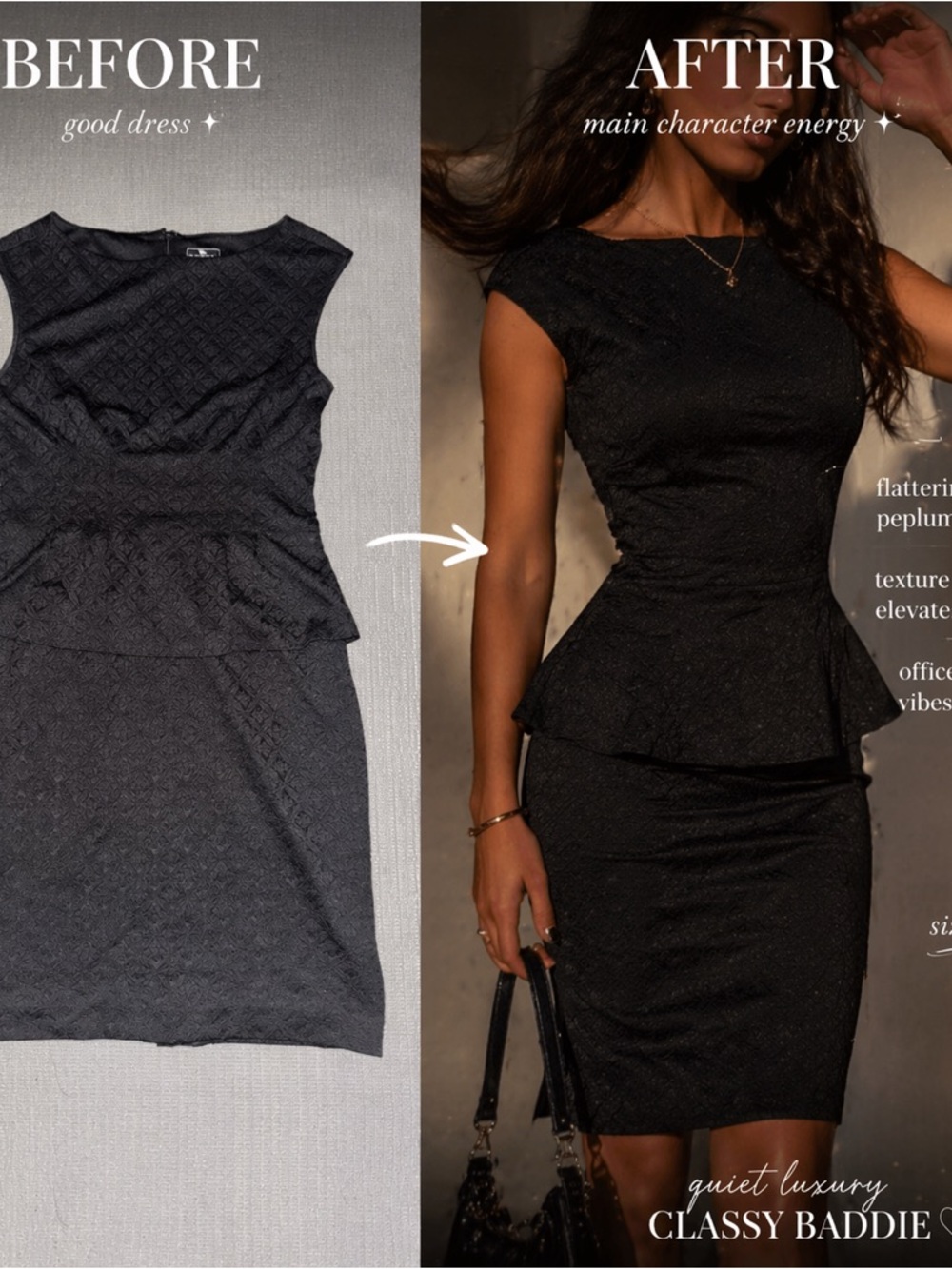 American Living Black Textured Peplum Midi Dress